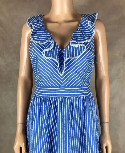 Julia Jordan Women's Blue/White Striped Ruffle V-Neck A-Line Dress NWOT 6