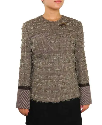 Bosca 1990s Vintage Brown Tweed Jacket Stunning Knit Frayed Twee Jacket Small Size M