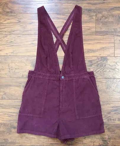 American Eagle  • burgundy corduroy overall shorts romper shortalls maroon romper