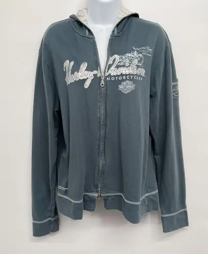 Vintage Harley Davidson Logo Zip Up Jacket Sweatshirt Hoodie Womens Coat Xlarge Blue Size XL