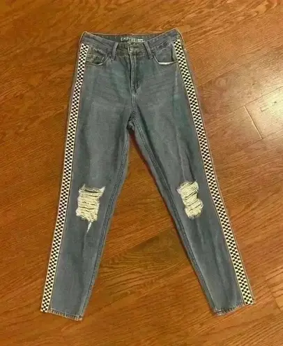 Empyre Eileen Checkered Striped Medium Wash Mom Jeans Size 0 Zumiez Distressed