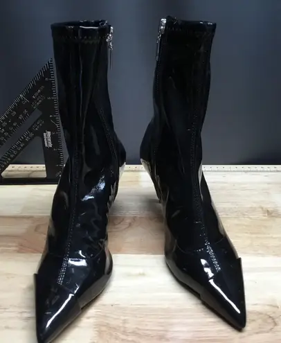 Schutz Luh Patent Leather Stretch Mid Calf Bootie Women's 5.5 Black Stiletto