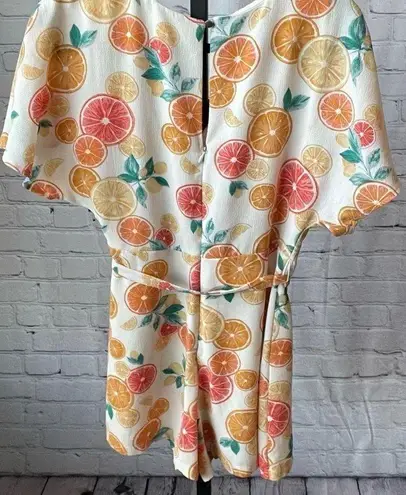 June & Hudson Short Wrap Printed Romper Citrus Print Size Small Orange