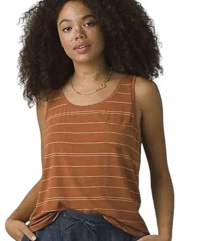 prAna NWT Foundation Scoop Neck Copper Brown Stripe Tencel Tank Top Small