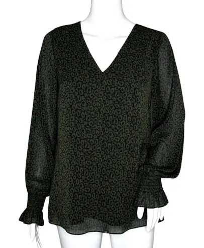 Sail To Sable STS Shirt Womens XS Black Green Cheetah Print Blouse Boho Peasant - Image 1