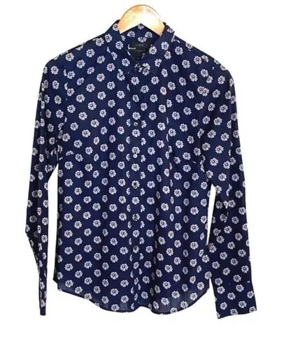 J. Crew Perfect Womens Scattered Daisy Long Sleeve Button Up Shirt Navy Size 6 White