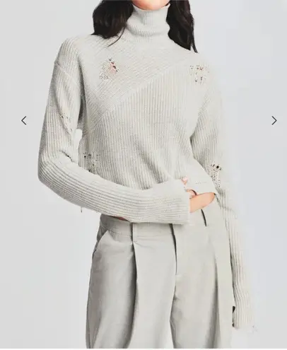SER.O.YA Fae Distressed Turtleneck Sweater in Silver Size L