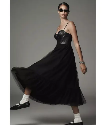 Hutch Faux Leather & Tulle Midi Dress Black Size 2 NWT Ballerina WhimsiGoth Punk