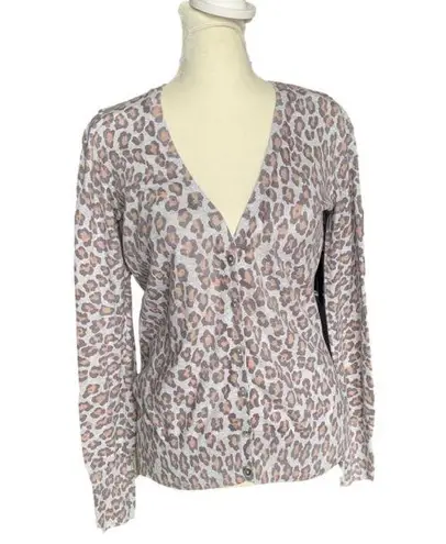 Old Navy Beige Vintage Animal Print Button Up V-Neck Casual Cardigan Sweater