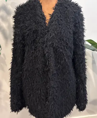 Ambiance Outerwear Shaggy Faux Fur Teddy Coat Cardigan Black Size L Size L