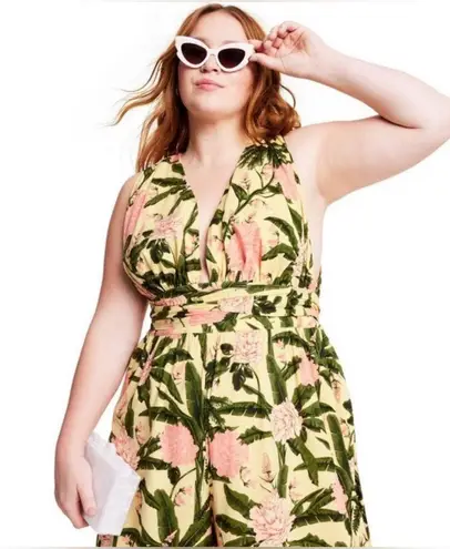 Agua Bendita x Target Peony Botanical Print Jumpsuit Size 3X Yellow Olive Floral