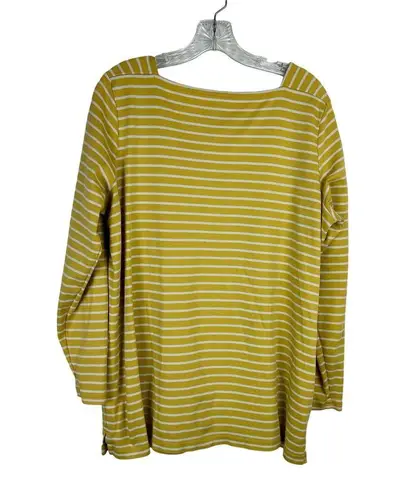 L.L.Bean  Womens Long Sleeve Top Size 1X Yellow Stripe Supima Cotton Square Neck