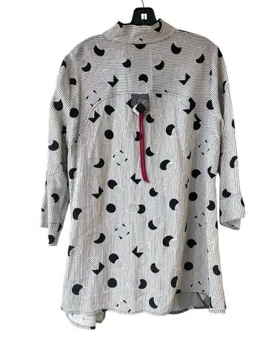 Ali Miles Womens M Tunic Blouse Top Geometric Lagenlook Black Size M