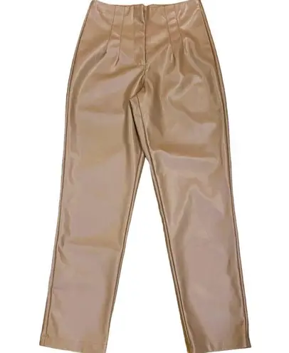 Ophelia Roe Tan Faux Leather Pleated High Rise Pants ~ Women's Size MEDIUM
