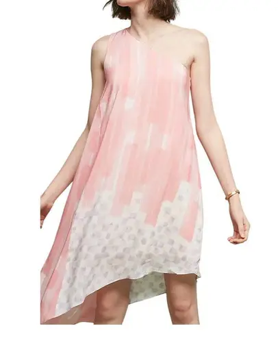 Maeve Anthropologie Avalonne Dress 4 Pink White Silk Asymmetric Whimsy Ethereal