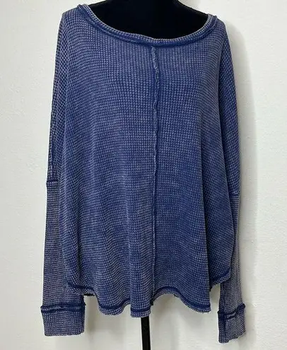 Zenana  2X/3X long sleeve waffle weave thermal with raw hem and exposed stitching