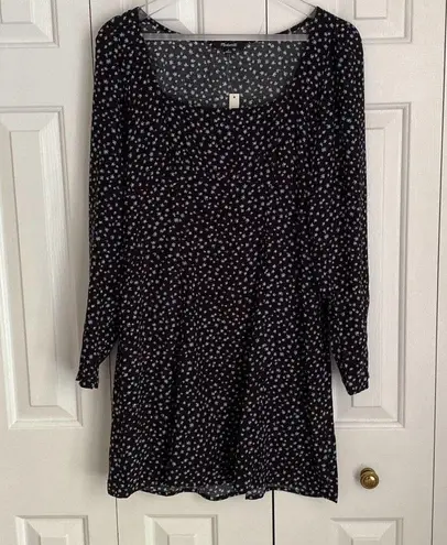 Madewell  Seamed Long-Sleeve Mini Dress in Ditsy Floral Size 4 NWT Black