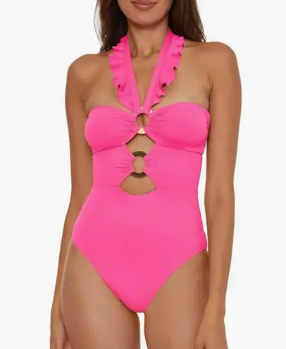 Soluna Swim Standard Buckle Up One Piece Bandeau Swimsuit Size Medium Pink