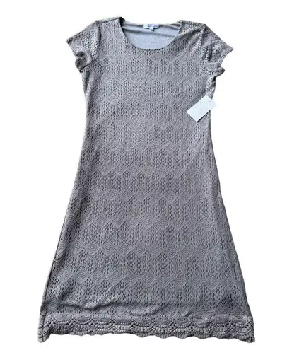 Downeast NWT Peaceful Embroidered Scalloped Dress frosty grey size large