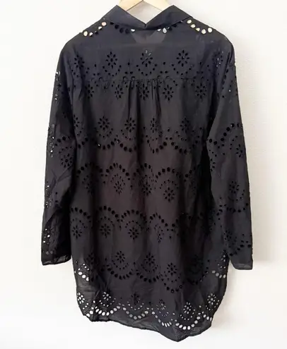 ADIVA | Black Lace Eyelet Shirt Tunic Collar Coverup Plus | Size 1X
