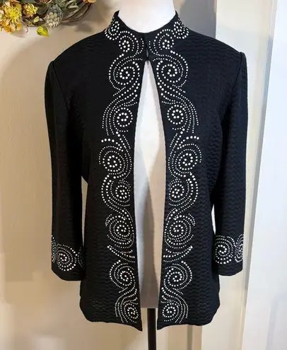 Ming Wang Textured Beaded One Hook Knit Cardigan Jacket in Black Womens S💚