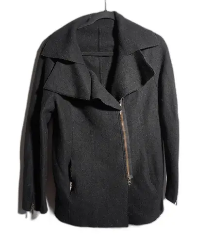 Peruvian Connection Peruvian Alpaca Boiled Wool Black Jacket Coat Asymmetric Zip Womens M Lagenlook