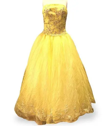 Tiffany Designs Yellow Beaded Bodice Princess Prom Pageant Ball Gown Dress Sz 6