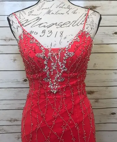 David's Bridal Coral Beaded Backless Mermaid David’s Bridal Prom