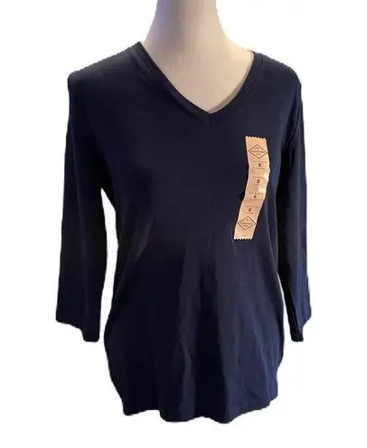 st. john's bay NWT St John’s Bay Navy Blue 3/4” Sleeve V-Neck Cotton T-Shirt Small