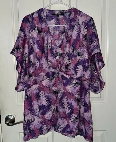 Chadwick's Women's Top Blouse lilac leaf silky layered elbow sleeves Size 18