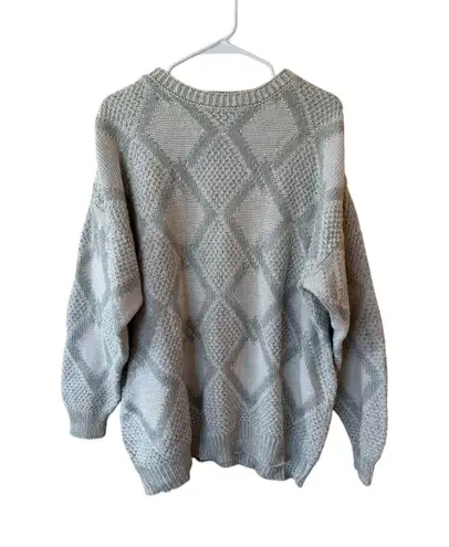 Private Club Vintage Long Sleeve Oversized Pullover Sweater Geometric Cream 2x Gray