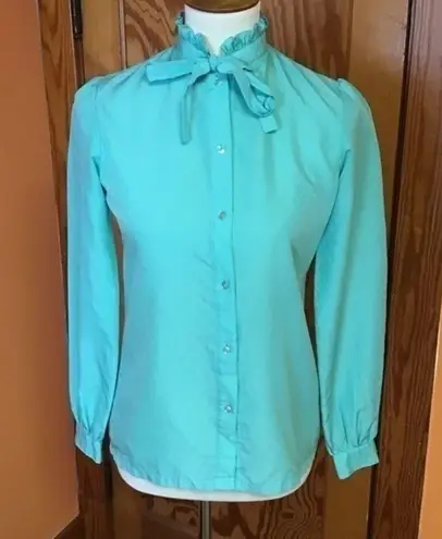 Vintage dressy mint green classy bow blouse