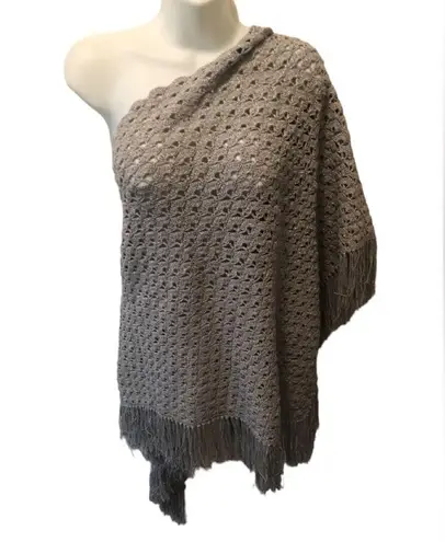 Dressy Silver Sparkle Shawl Cape Throw W/Fringe Open Crochet 85X40 W/Fringe