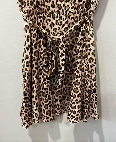 Rebecca Taylor Leopard Print Short Sleeve Dress 100% Linen Size Large