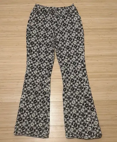 Motel High Rise Zoven Flare Jean in Daisy Patchwork White Brown