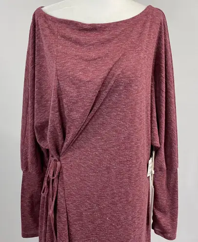 Caslon New Soft Knit Long Sleeve Side Tie Midi Dress Red Heather Size Small