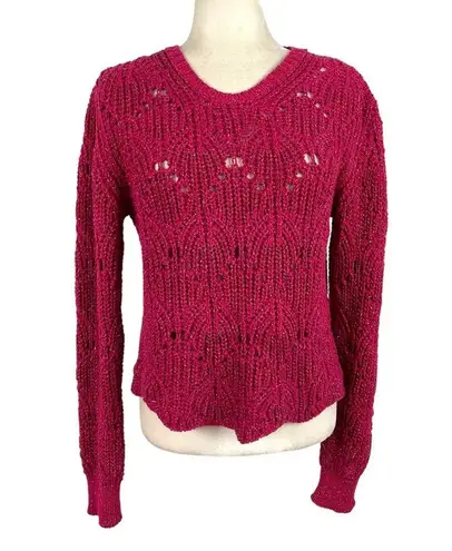 IRO Paris Aryna Pink Fuchsia Metallic Knit Scalloped Pullover Sweater Large