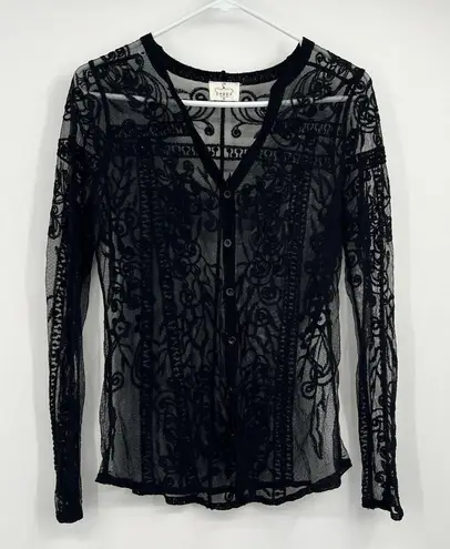 Ember Womens Black Button Sheer Lace Blouse M Western Boho Festival Hippie Size M