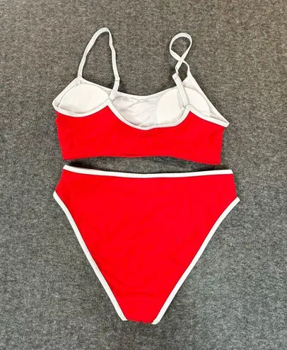 Unbranded Bikini Set Women Large Red with White Trim Bralette Two Piece Swimsuit