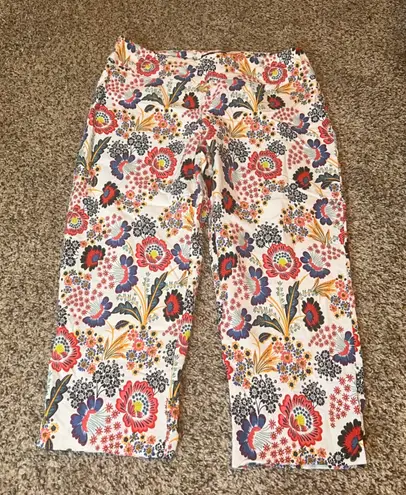 Zac & Rachel Floral Print Crop Pants Size 14 Colorful Botanical Casual Summer White - Image 1