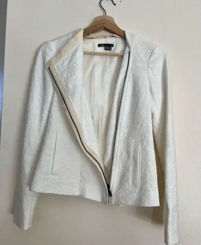 Vince  Cream TEXTURED ZIPPER FRISE asymmetrical JACKET $425  sz XXS