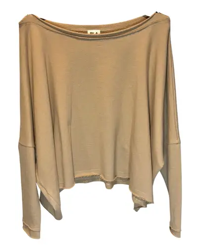 Planet by Lauren G Tan Slouchy Raw Hem Oversized Sweatshirt - Image 1