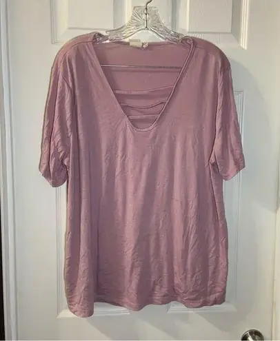 Grace & Emma Pink/Purple Strappy V Neck Short Sleeve Top 2XL Pink Size XXL