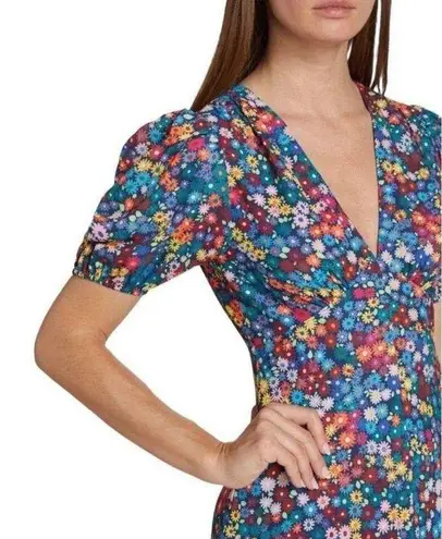STAUD NWT Size 10 Milla Rainbow Flower Print Puff Sleeve V Neck Mini Dress