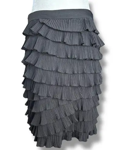 Gracia Black Asymmetrical Tiered Pleated Ruffle Skirt Medium Layered Flouncy