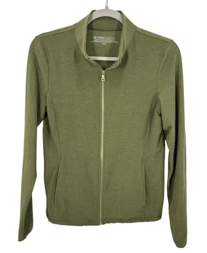 Beyond Yoga Olive Green Zip Up Jacket Athleisure Fitted Pilates Gym Size Medium