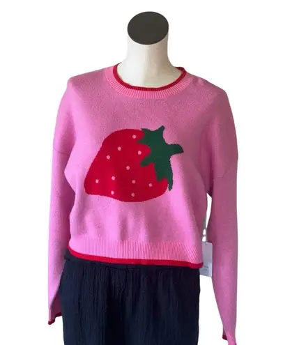 NWT LUNA IVY Pink Strawberry Knit Sweater | Playful Fruit Graphic Pullover XS