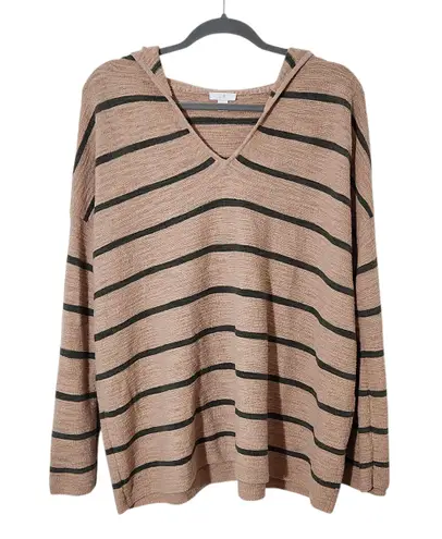 J. Jill Peach and Green Oversized Striped Hoodie Pullover Size XL