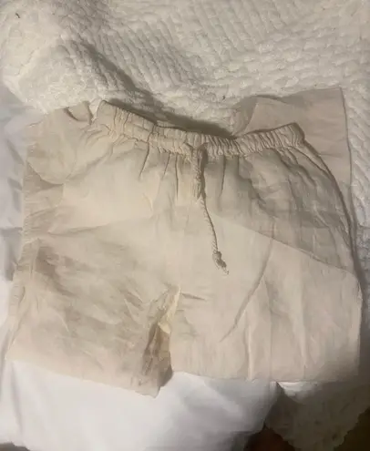 ZARA Off White Ecru Linen Pants With Rope Drawstring Size Small