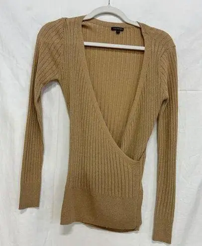 Le Lis Blanc Long Sleeve Ribbed Surplice Wrap Sweater Gold Women's Size P / S